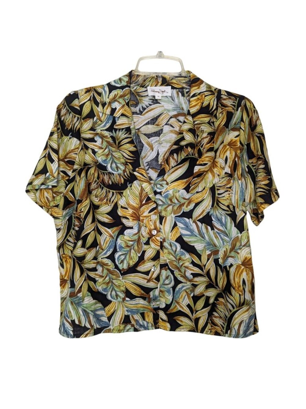 Panama Jack Womens short sleeve summer button up Hawaiian 55% linen shirt size M
